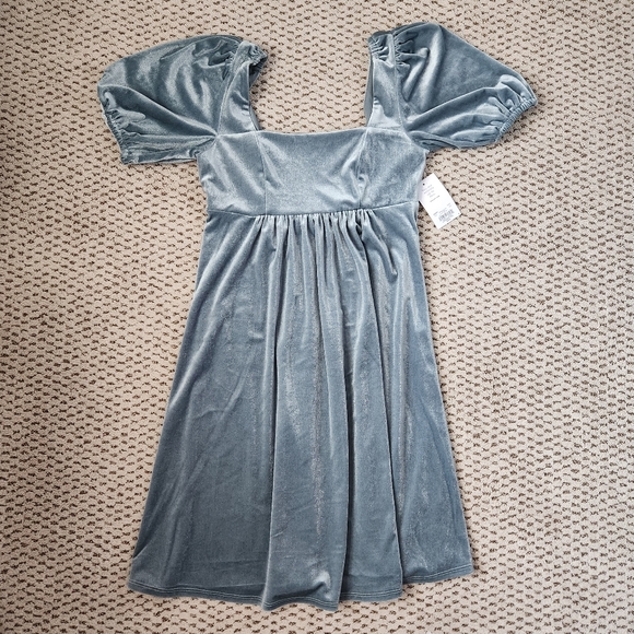 Vylette Turquoise Velvet Babydoll Dress - Picture 2 of 6